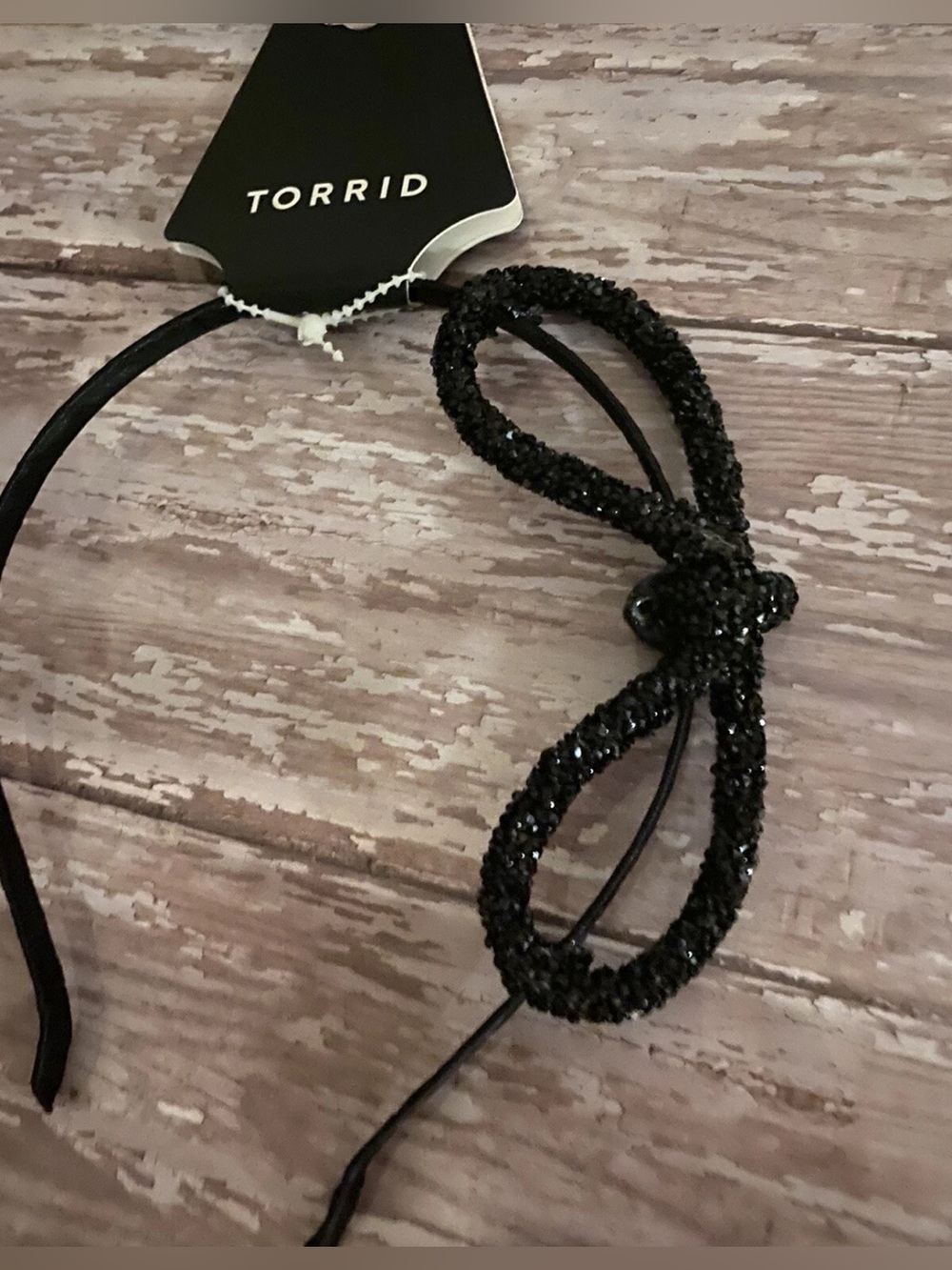 torrid Black Beaded Bow Headband with Sparkle